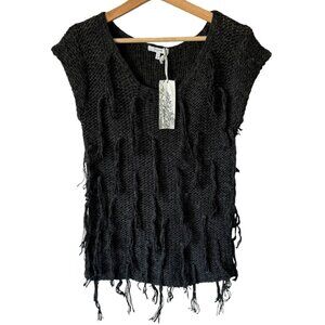 Mystree Wool Blend Fringed Gray Sweater Vest Distressed Whimsy Goth Edgy Alt Md